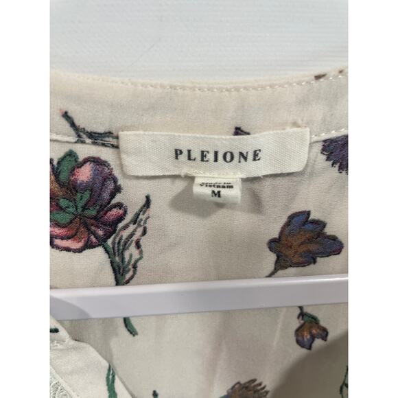 Pleione White Floral Blouse Women’s Medium Sheer V-Neck Long Sleeve Ruffles - Picture 2 of 8